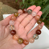 Natural Colorful Rutilated Quartz Bracelet Crystal Gift Woman Round Beads