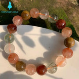 Natural Colorful Rutilated Quartz Bracelet Crystal Gift Woman Round Beads