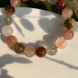 Natural Colorful Rutilated Quartz Bracelet Crystal Gift Woman Round Beads