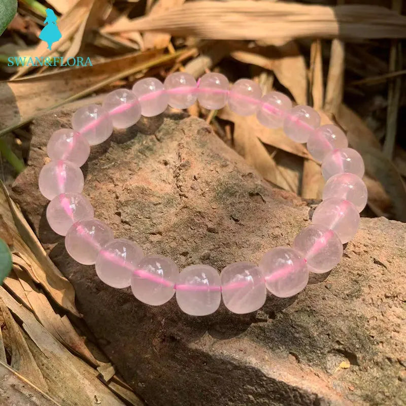 Natural Rose Quartz Bracelet Round Beads Crystal Jewelry