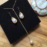 Natural Baroque Pendant Earring Set Quartz Choker Necklace Charm Wedding Gift