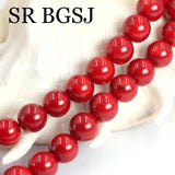 Red Coral Stone Round Smooth Spacer Beads for Jewelry Making DIY