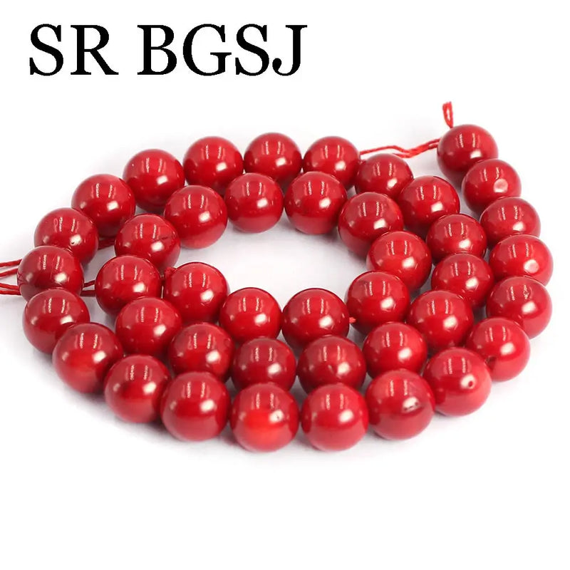 Red Coral Stone Round Smooth Spacer Beads for Jewelry Making DIY