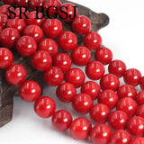 Red Coral Stone Round Smooth Spacer Beads for Jewelry Making DIY