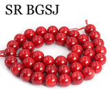 Red Coral Stone Round Smooth Spacer Beads for Jewelry Making DIY