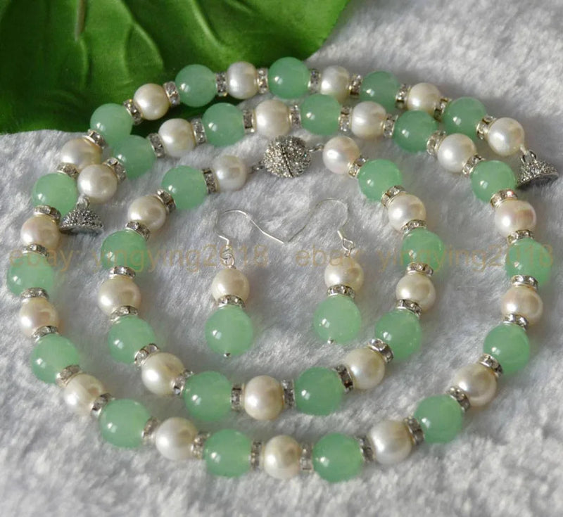 9-10mm Pearl & Natural Stone Jewelry Set