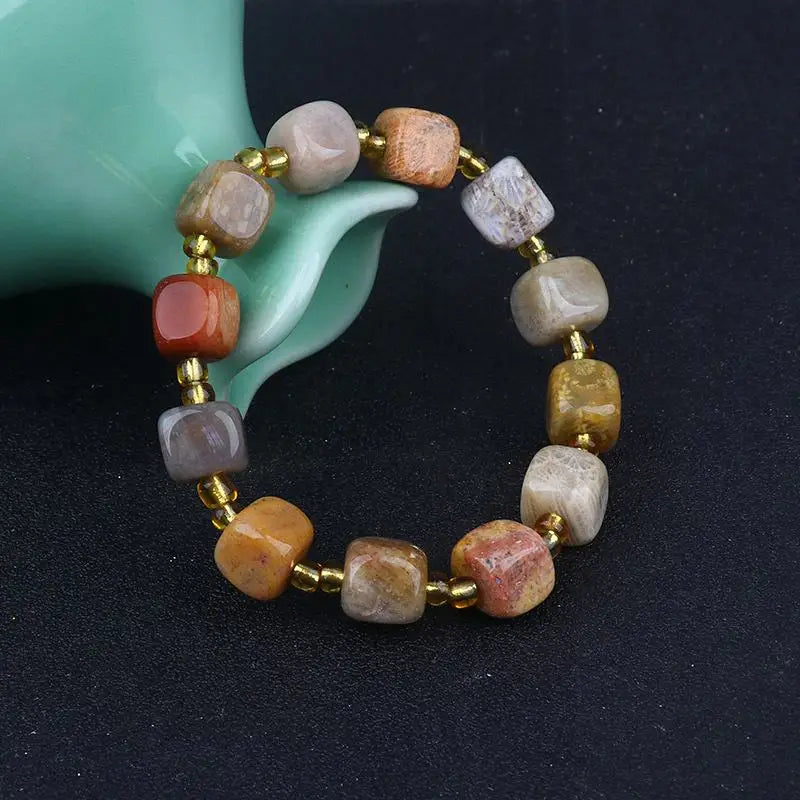 Natural Multicolor Coral Jades Stone Elastic Bracelet