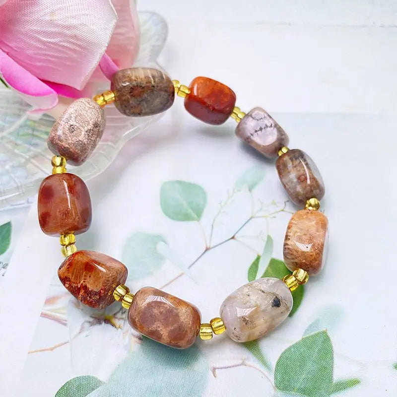 Natural Multicolor Coral Jades Stone Elastic Bracelet