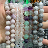 9-10mm Spodumene Quartz Fluorite Rutilate Stone Beads 15''