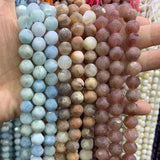 9-10mm Faceted Round Strawberry Quartz Aquamarine Sunstone Beads 15''