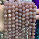 9-10mm Faceted Round Strawberry Quartz Aquamarine Sunstone Beads 15''