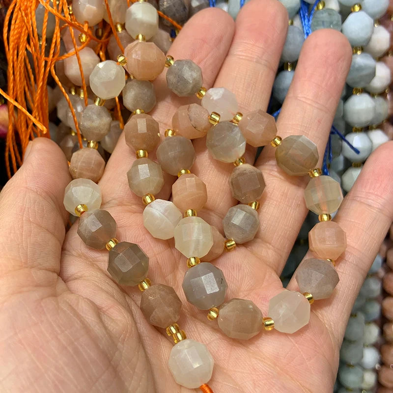 9-10mm Natural Sunstone Amethyst Moonstone Agate Quartz Stone Beads