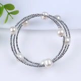 Potato Shape Freshwater Pearl Bangle Bracelet Adjustable Cuff Opening