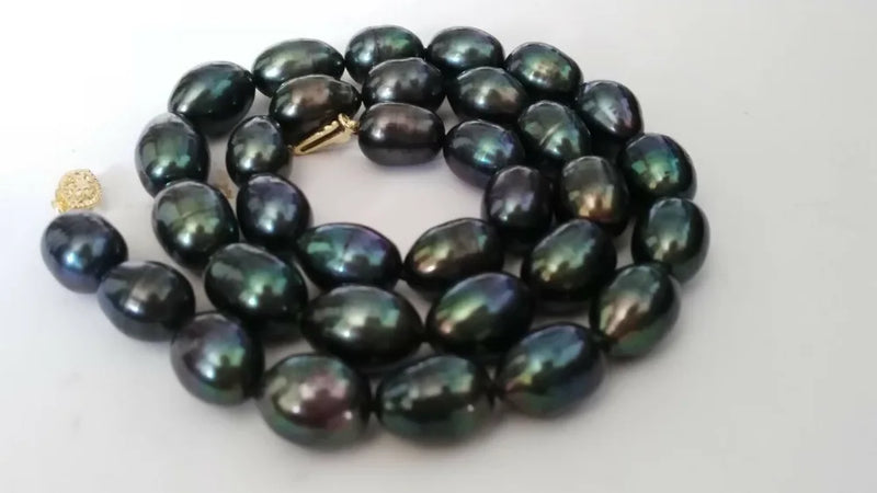 Tahitian Baroque Green Multicolor Pearl Necklace 9-10mm 18in