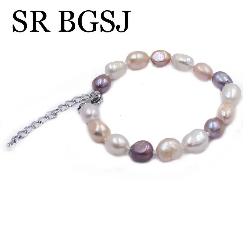 Pink Purple Freeform Freshwater Pearl Bracelet 7inch