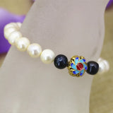 9-10mm Natural Pearl Beads Bracelet Gold Cloisonne Jewelry