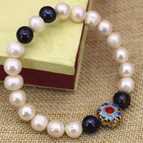 9-10mm Natural Pearl Beads Bracelet Gold Cloisonne Jewelry