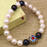 9-10mm Natural Pearl Beads Bracelet Gold Cloisonne Jewelry