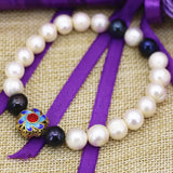 9-10mm Natural Pearl Beads Bracelet Gold Cloisonne Jewelry