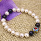 9-10mm Natural Pearl Beads Bracelet Gold Cloisonne Jewelry