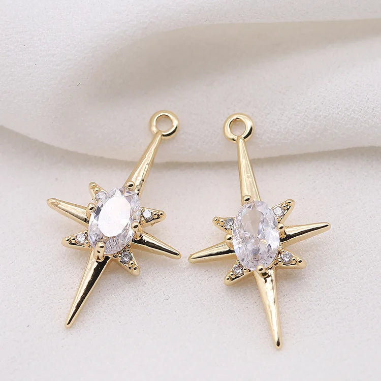 14K Brass Zircon Star Cross Connect Charms Pendants Jewelry DIY