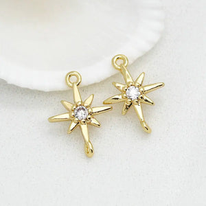 14K Brass Zircon Star Cross Connect Charms Pendants Jewelry DIY