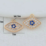 14K Brass Zircon Eye Charms Pendants Necklace Earrings Making