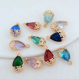 14K Brass and Glass Drop Shape Charms Pendant for DIY Jewelry