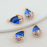 14K Brass and Glass Drop Shape Charms Pendant for DIY Jewelry
