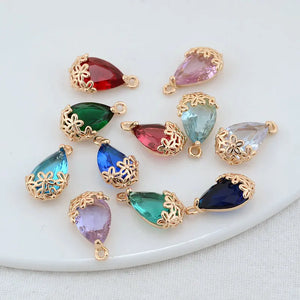 14K Brass and Glass Drop Shape Charms Pendant for DIY Jewelry