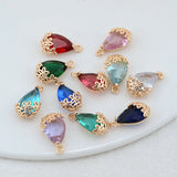 14K Brass and Glass Drop Shape Charms Pendant for DIY Jewelry