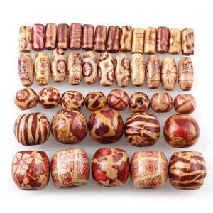 Natural Wood Round&Drum Pattern Beads for DIY Necklace Making