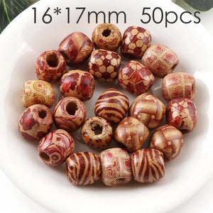 Natural Wood Round&Drum Pattern Beads for DIY Necklace Making