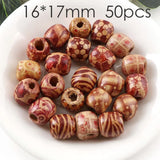 Natural Wood Round&Drum Pattern Beads for DIY Necklace Making