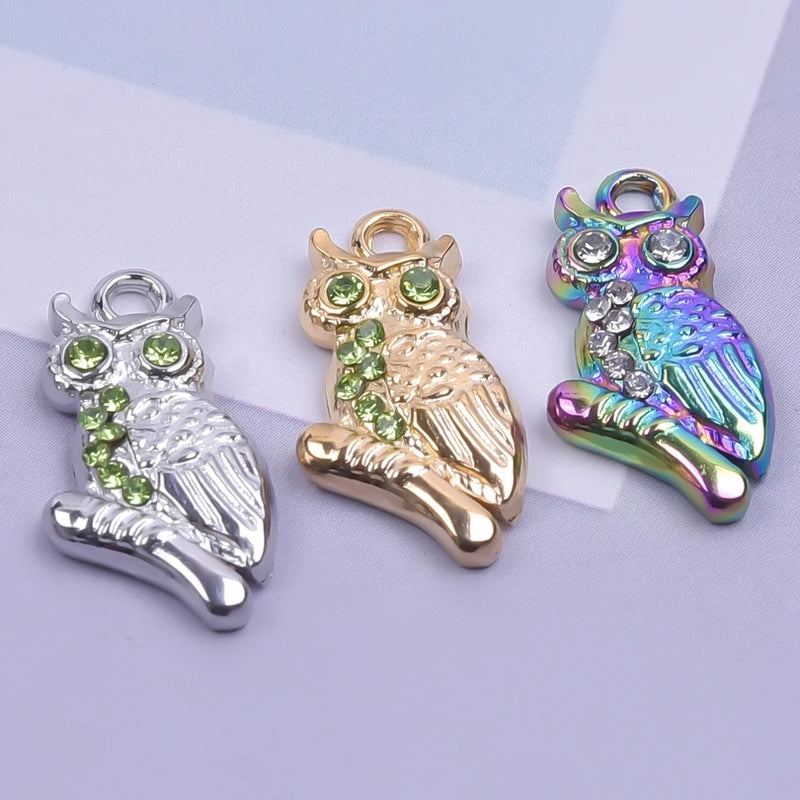 Green Rhinestone Owl Charms Crystal Owl Pendant for Jewelry Making