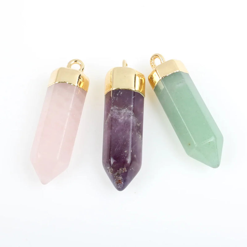 30mm Crystal Pillar Pendant Set - Rose Quartz Green Aventurine Charms
