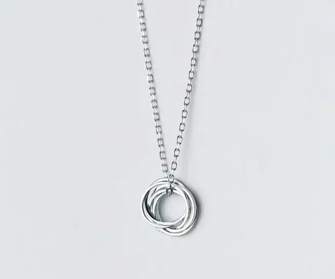 Real. 925 Sterling Silver 3 Circles Pendant Necklace