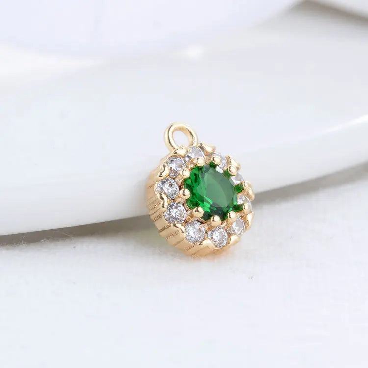 14K Plated Zircon Round Charms Pendants DIY Jewelry Making Supplies