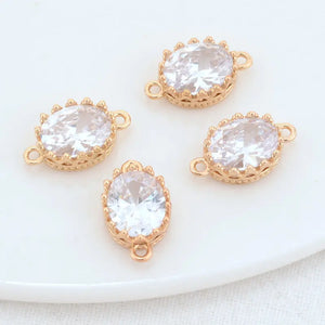 14K Brass and Zircon Oval Connect Charms Pendants Necklace