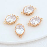 14K Brass and Zircon Oval Connect Charms Pendants Necklace