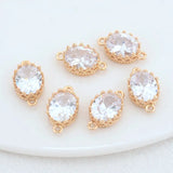 14K Brass and Zircon Oval Connect Charms Pendants Necklace