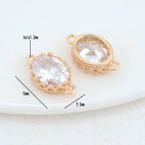 14K Brass and Zircon Oval Connect Charms Pendants Necklace