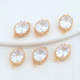 14K Brass and Zircon Oval Connect Charms Pendants Necklace