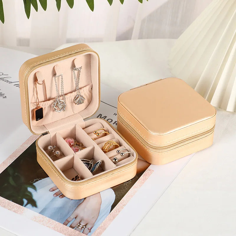 9 Colors Jewelry Box Portable Earring Ring Holder Travel Storage Pink Case