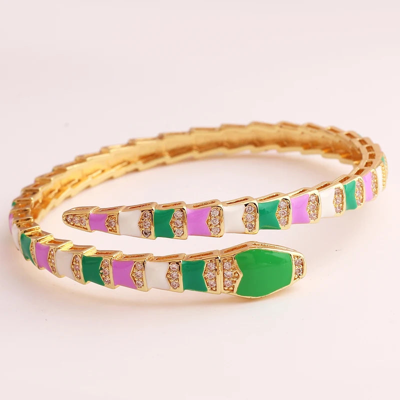 Multicolor Plated Snake Bangle Enamel Charm Bracelet Wholesales
