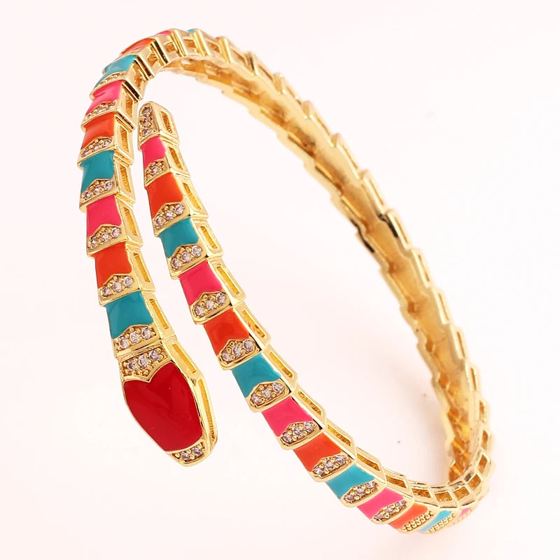 Multicolor Plated Snake Bangle Enamel Charm Bracelet Wholesales