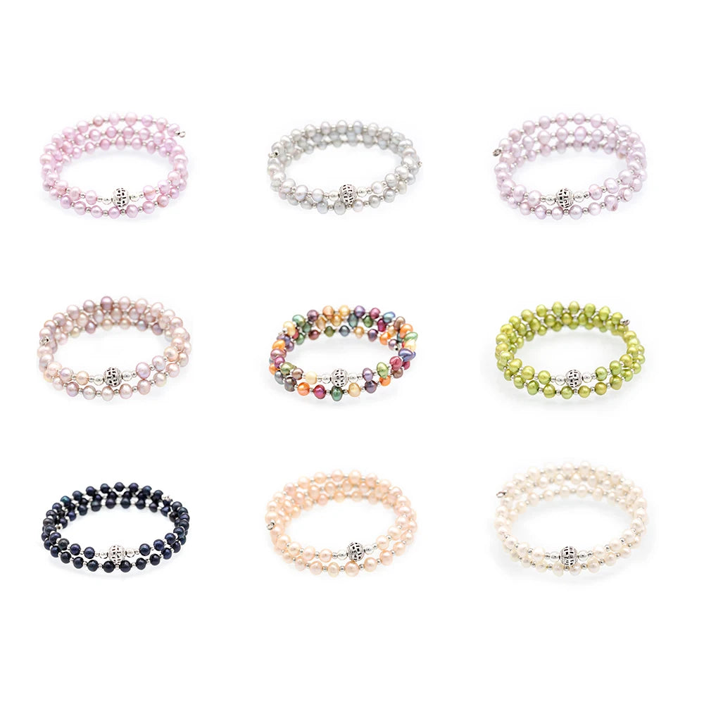 9 Colors Freshwater Potato Pearl Wire Wrap Bracelet