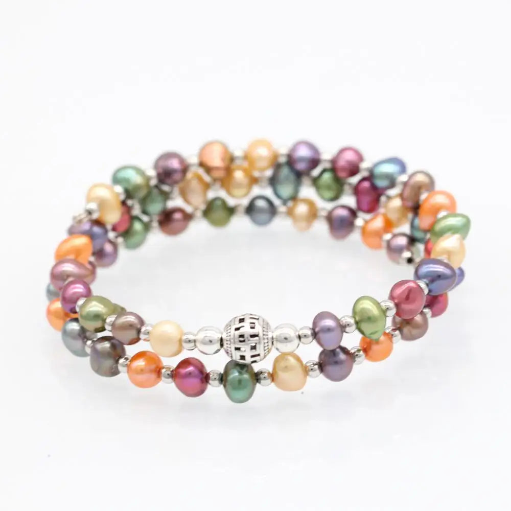 9 Colors Freshwater Potato Pearl Wire Wrap Bracelet