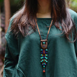 Vintage Leather Braided Necklace with Natural Stones