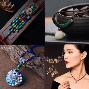 Vintage Leather Braided Necklace with Natural Stones